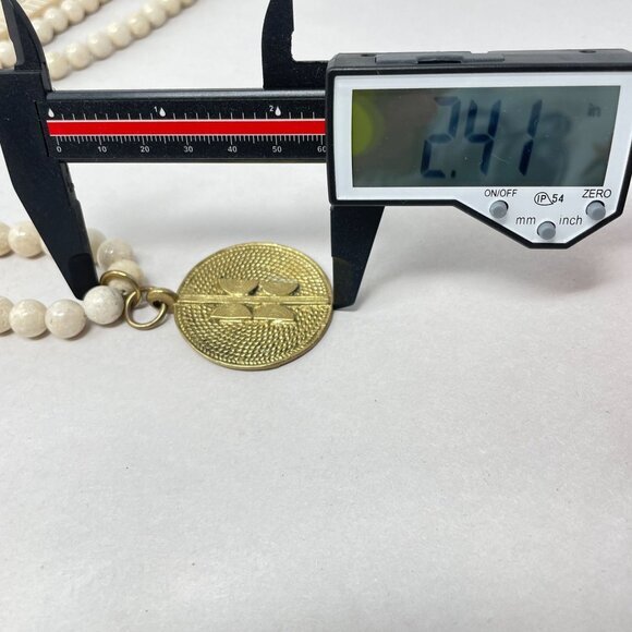 White Jasper Stone Bead Pendant Necklace Gold-Tone Geometric Medallion - Picture 13 of 14